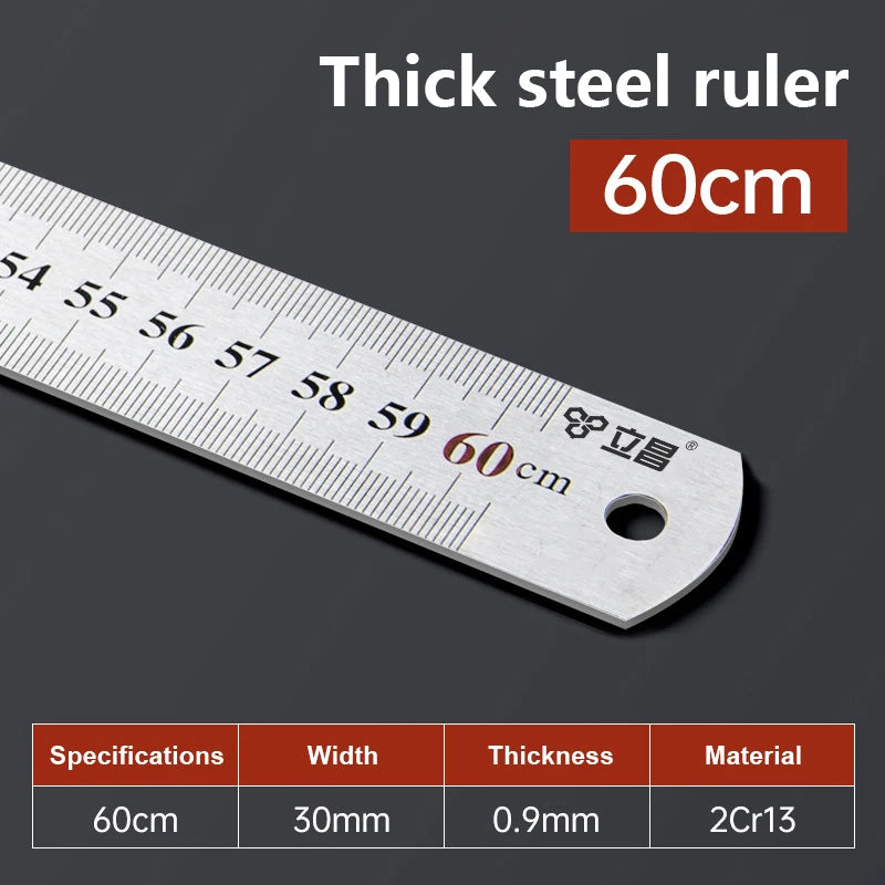 Metal Straight Ruler 15-100cm Stainless Steel Ruler Stationery Drafting Supplies Hand Tool Precision Double Sided Measuring Tool