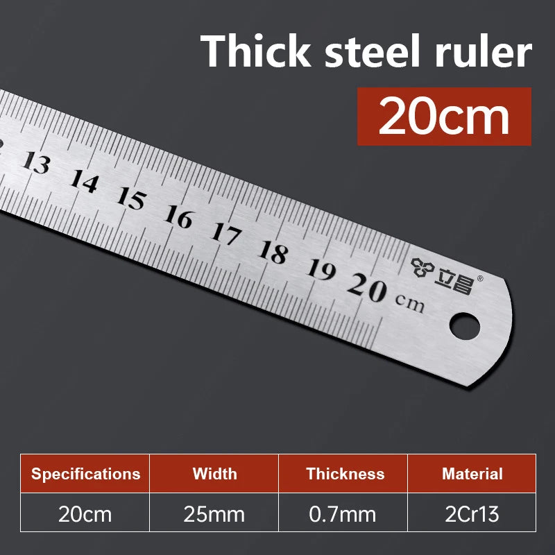 Metal Straight Ruler 15-100cm Stainless Steel Ruler Stationery Drafting Supplies Hand Tool Precision Double Sided Measuring Tool