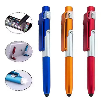 4 IN 1 Multifunction Touch Pen Ballpoint Pens with LED Light Folding Stand for Phone Holder Night Reading Stationery Pencil