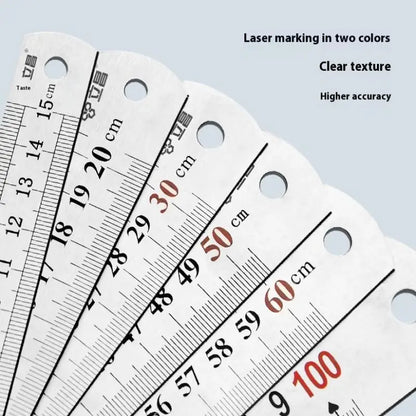 Metal Straight Ruler 15-100cm Stainless Steel Ruler Stationery Drafting Supplies Hand Tool Precision Double Sided Measuring Tool