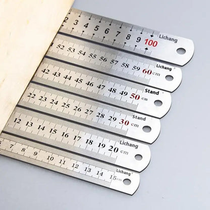Metal Straight Ruler 15-100cm Stainless Steel Ruler Stationery Drafting Supplies Hand Tool Precision Double Sided Measuring Tool